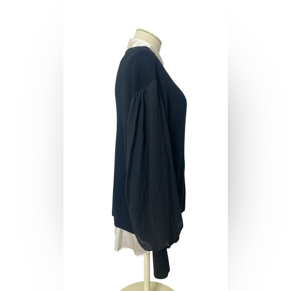Club Monaco Women's Quine Black merino wool / chiffon sleeves Boat Neck size M - Picture 3 of 8